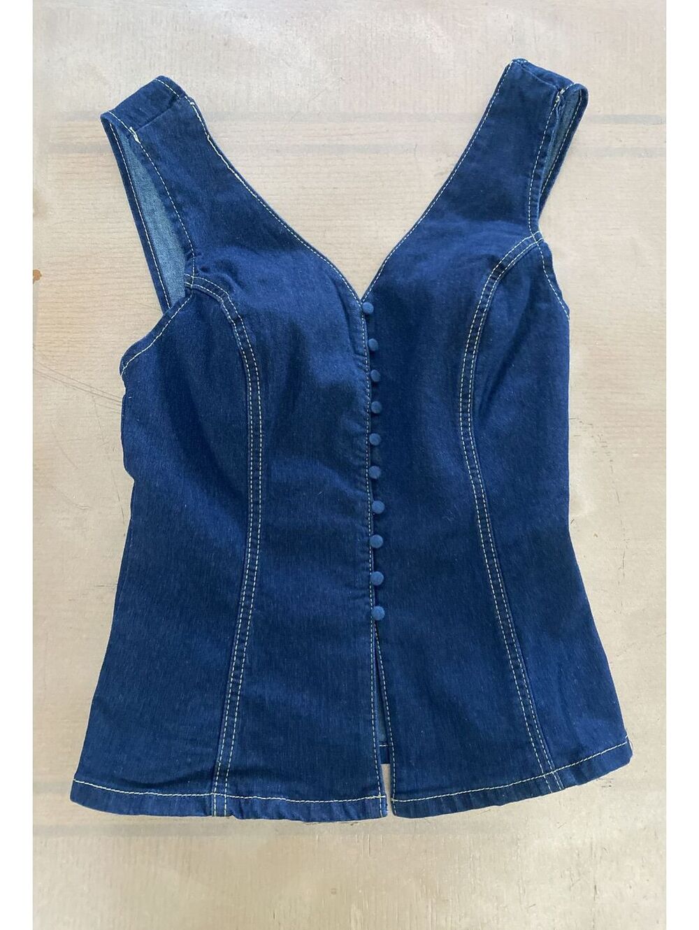 Emerson Lang Denim Button-Front Tank Top XS Dark Blue